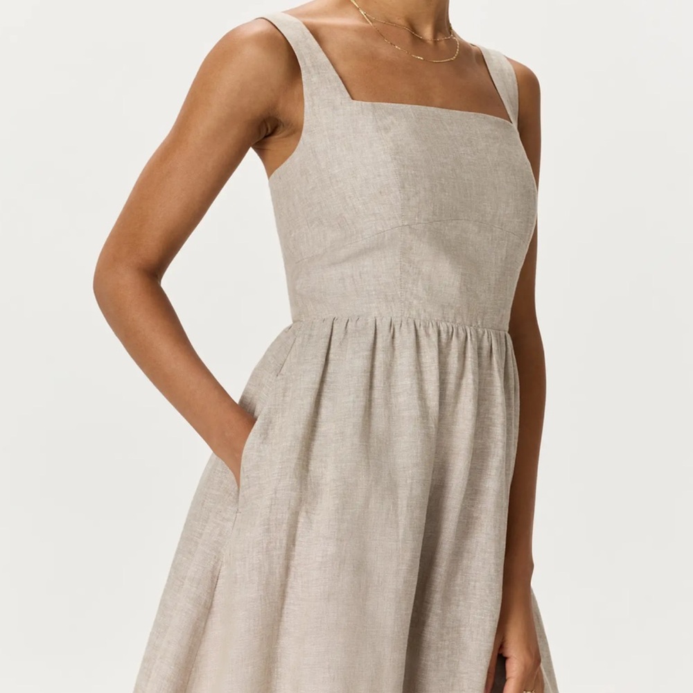 NWT Quince 100% European Linen Fit & Flare Midi Dress Flax Tan - Picture 2 of 9